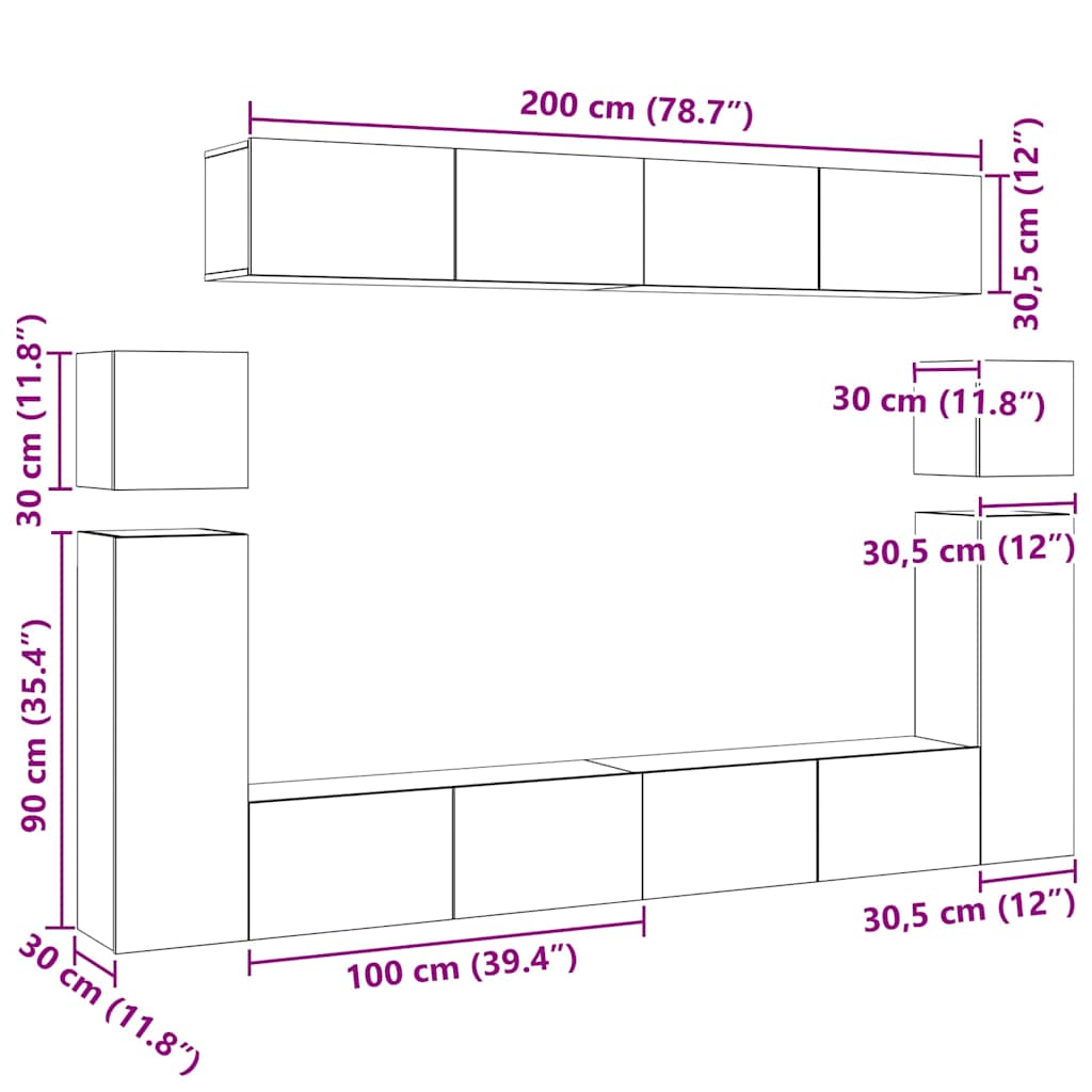 vidaXL 8 Piece TV Cabinet Set Sonoma Oak Engineered Wood