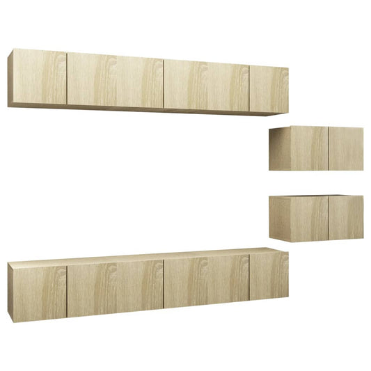 3079042 vidaXL 8 Piece Wall-mounted TV Cabinet Set Sonoma Oak Engineered Wood (2x804519+804518)