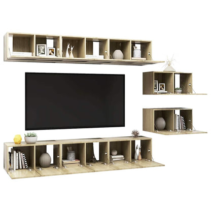 vidaXL 8 Piece Wall-mounted TV Cabinet Set Sonoma Oak Engineered Wood