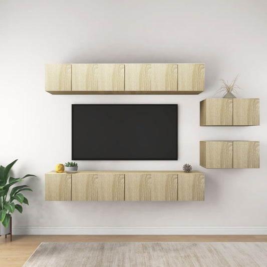 3079042 vidaXL 8 Piece Wall-mounted TV Cabinet Set Sonoma Oak Engineered Wood (2x804519+804518)