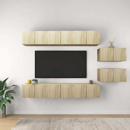 vidaXL 8 Piece Wall-mounted TV Cabinet Set Sonoma Oak Engineered Wood