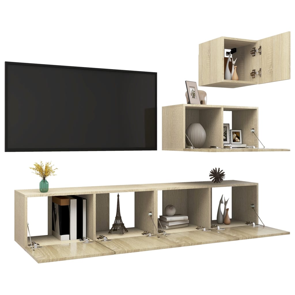 vidaXL 4 Piece TV Cabinet Set Sonoma Oak Engineered Wood