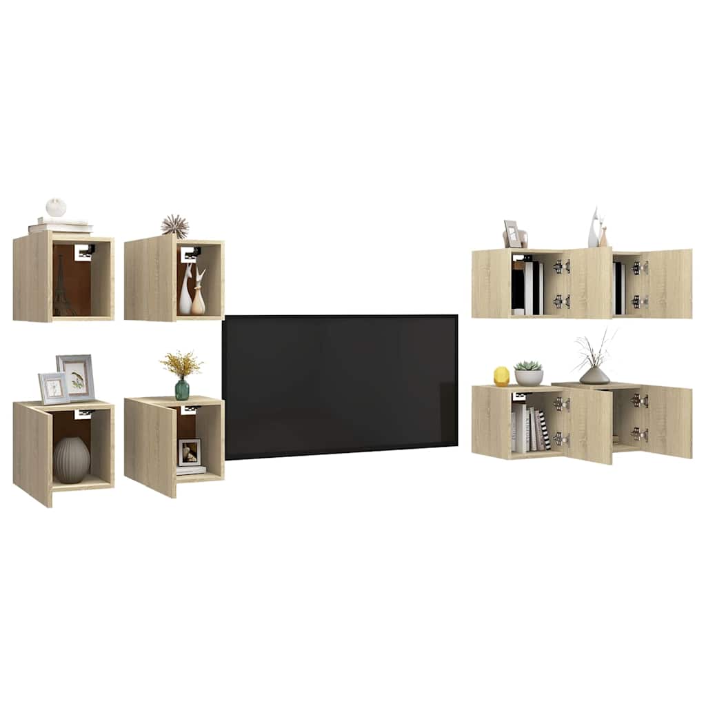 vidaXL 8 Piece Wall-mounted TV Cabinet Set Sonoma Oak 30,5x30x30 cm