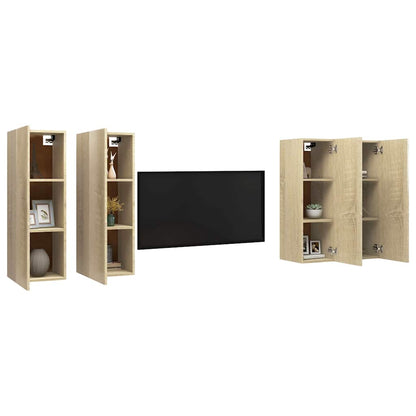 vidaXL 4 Piece TV Cabinet Set Sonoma Oak 30,5x30x90 cm Engineered Wood