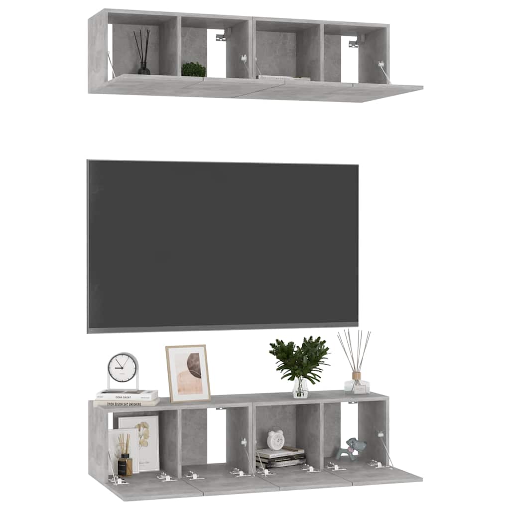 vidaXL 4 Piece TV Cabinet Set Concrete Grey 60x30x30 cm Engineered Wood