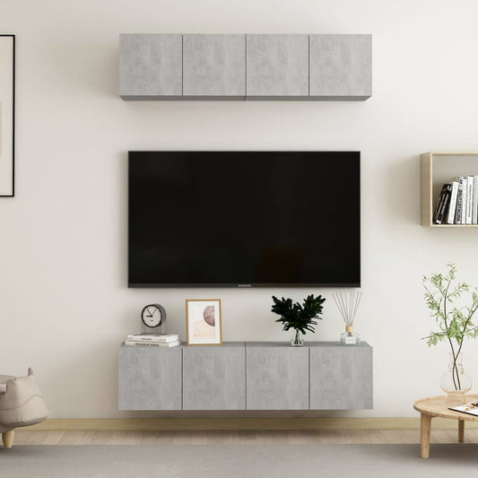3079059 vidaXL 4 Piece TV Cabinet Set Concrete Grey 60x30x30 cm Engineered Wood (2x804521)
