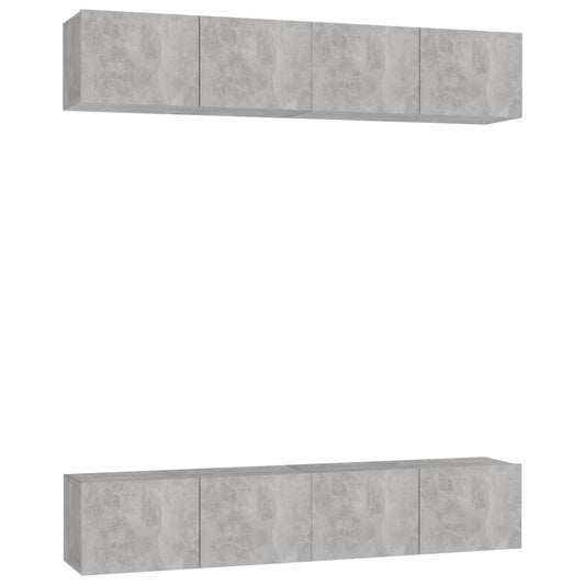 3079060 vidaXL 4 Piece TV Cabinet Set Concrete Grey 80x30x30 cm Engineered Wood (801476x4)