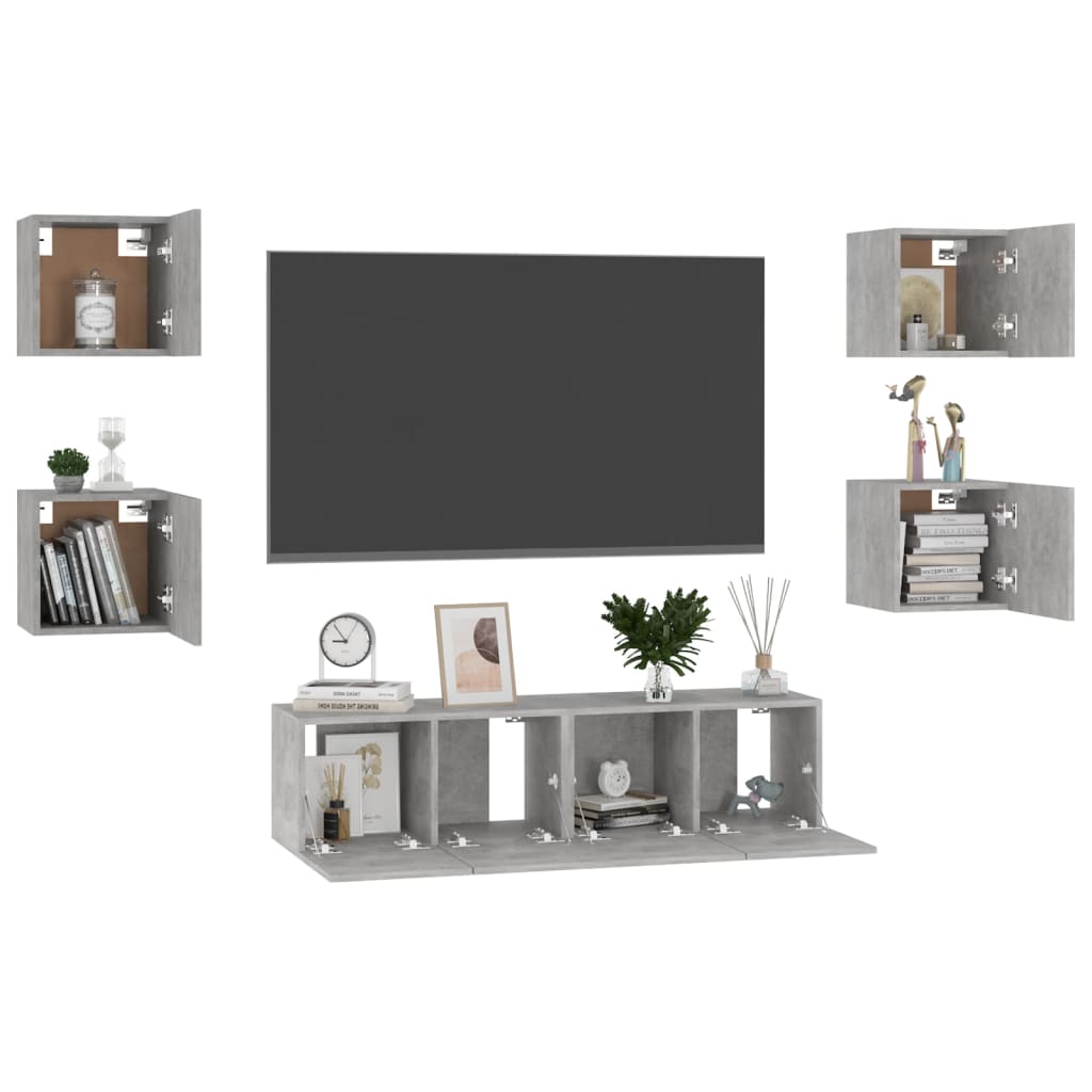 vidaXL 6 Piece TV Cabinet Set Concrete Grey Engineered Wood