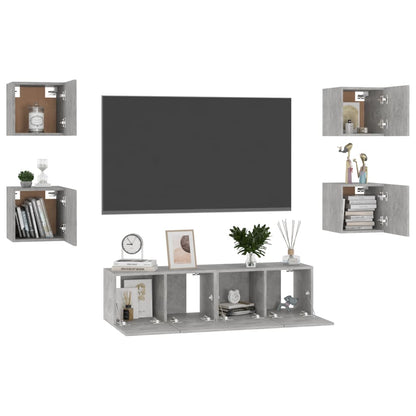 vidaXL 6 Piece TV Cabinet Set Concrete Grey Engineered Wood