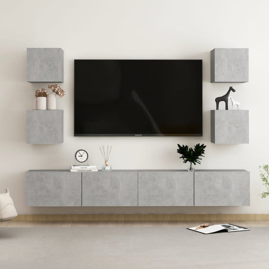 vidaXL 6 Piece TV Cabinet Set Concrete Grey Engineered Wood