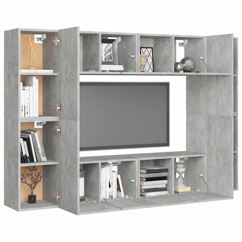 vidaXL 8 Piece TV Cabinet Set Concrete Grey Engineered Wood