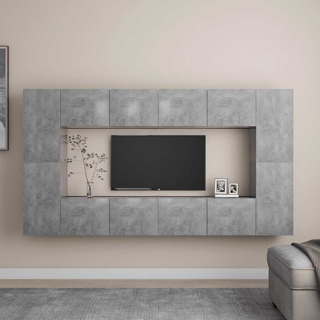 vidaXL 8 Piece TV Cabinet Set Concrete Grey Engineered Wood