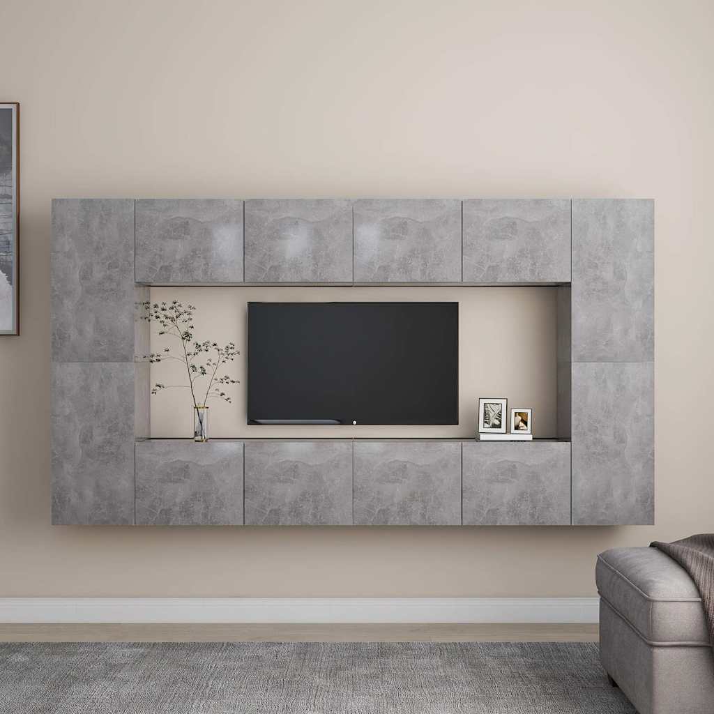 vidaXL 8 Piece TV Cabinet Set Concrete Grey Engineered Wood