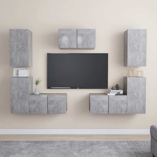3079091 vidaXL 7 Piece TV Cabinet Set Concrete Grey Engineered Wood (804522+2x803335)