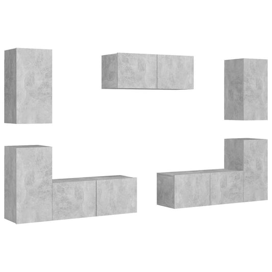 3079092 vidaXL 7 Piece TV Cabinet Set Concrete Grey Engineered Wood (801476x3+803335x2)