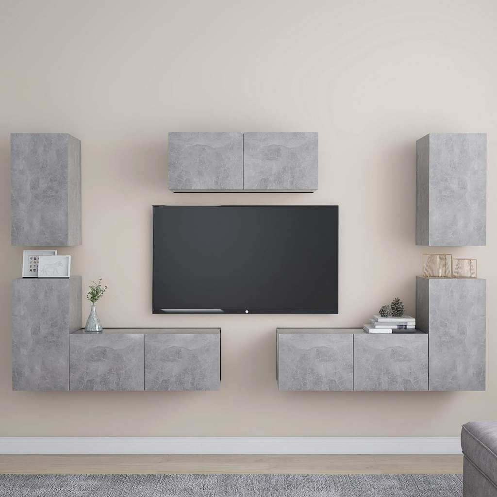 vidaXL 7 Piece TV Cabinet Set Concrete Grey Engineered Wood