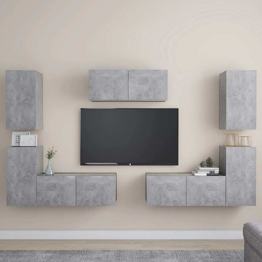 3079092 vidaXL 7 Piece TV Cabinet Set Concrete Grey Engineered Wood (801476x3+803335x2)