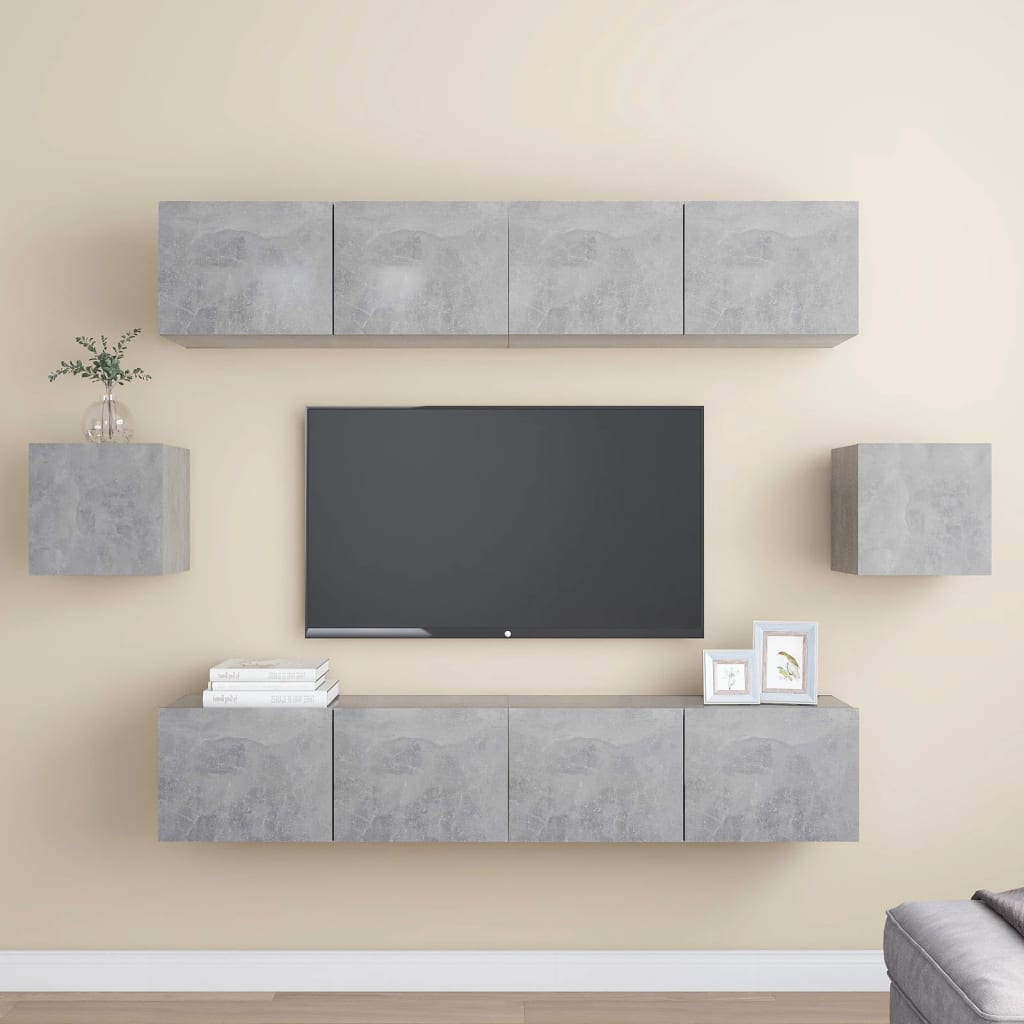 vidaXL 6 Piece TV Cabinet Set Concrete Grey Engineered Wood