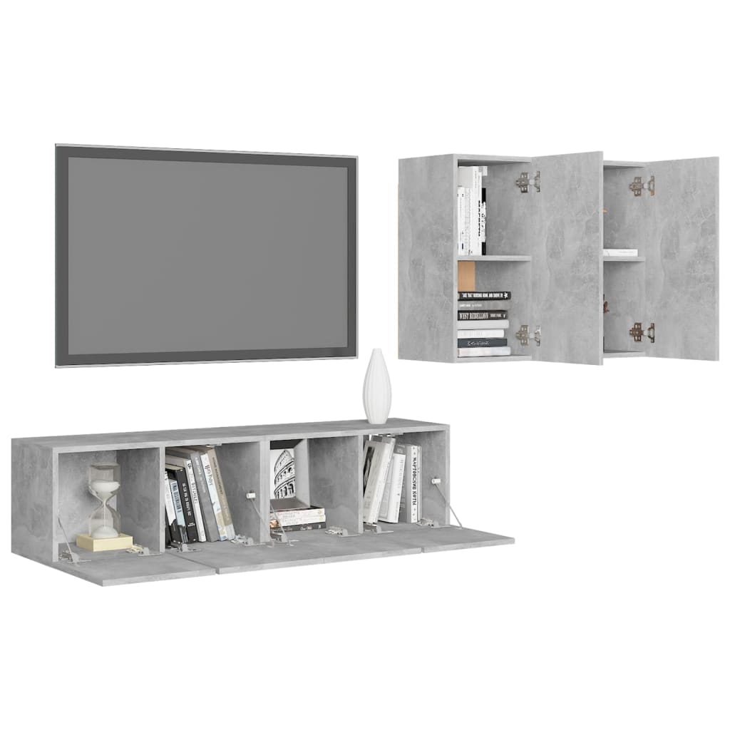vidaXL 4 Piece TV Cabinet Set Concrete Grey Engineered Wood