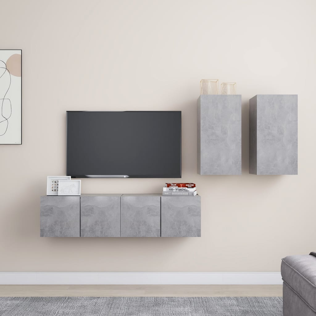 vidaXL 4 Piece TV Cabinet Set Concrete Grey Engineered Wood