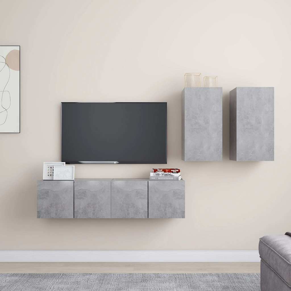 vidaXL 4 Piece TV Cabinet Set Concrete Grey Engineered Wood