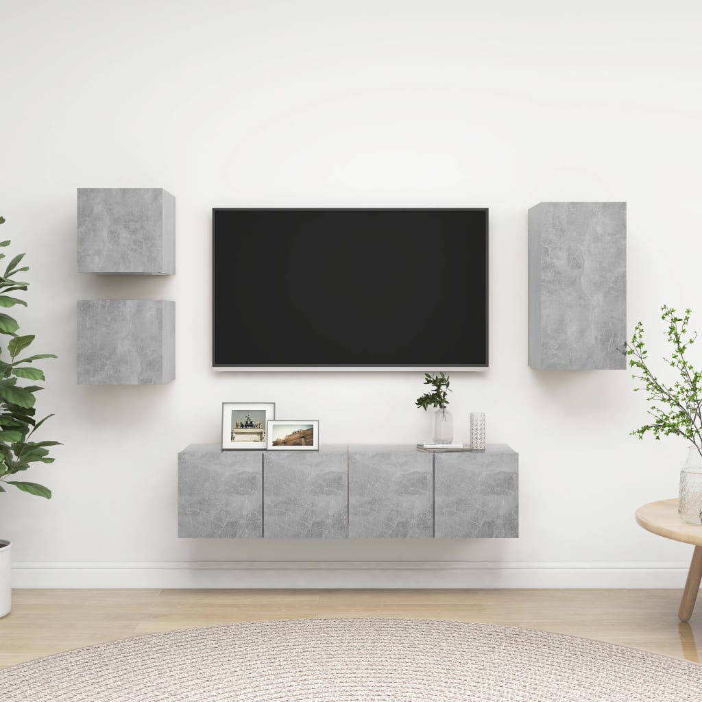 vidaXL 5 Piece TV Cabinet Set Concrete Grey Engineered Wood