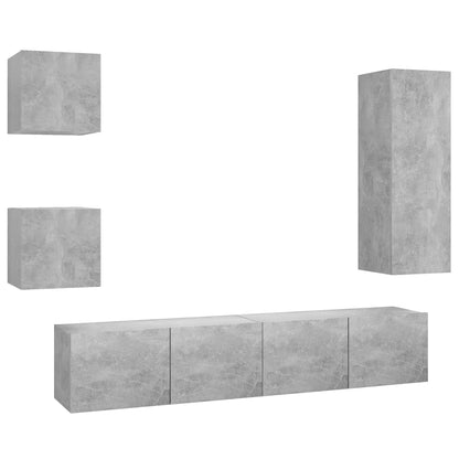 vidaXL 5 Piece TV Cabinet Set Concrete Grey Engineered Wood