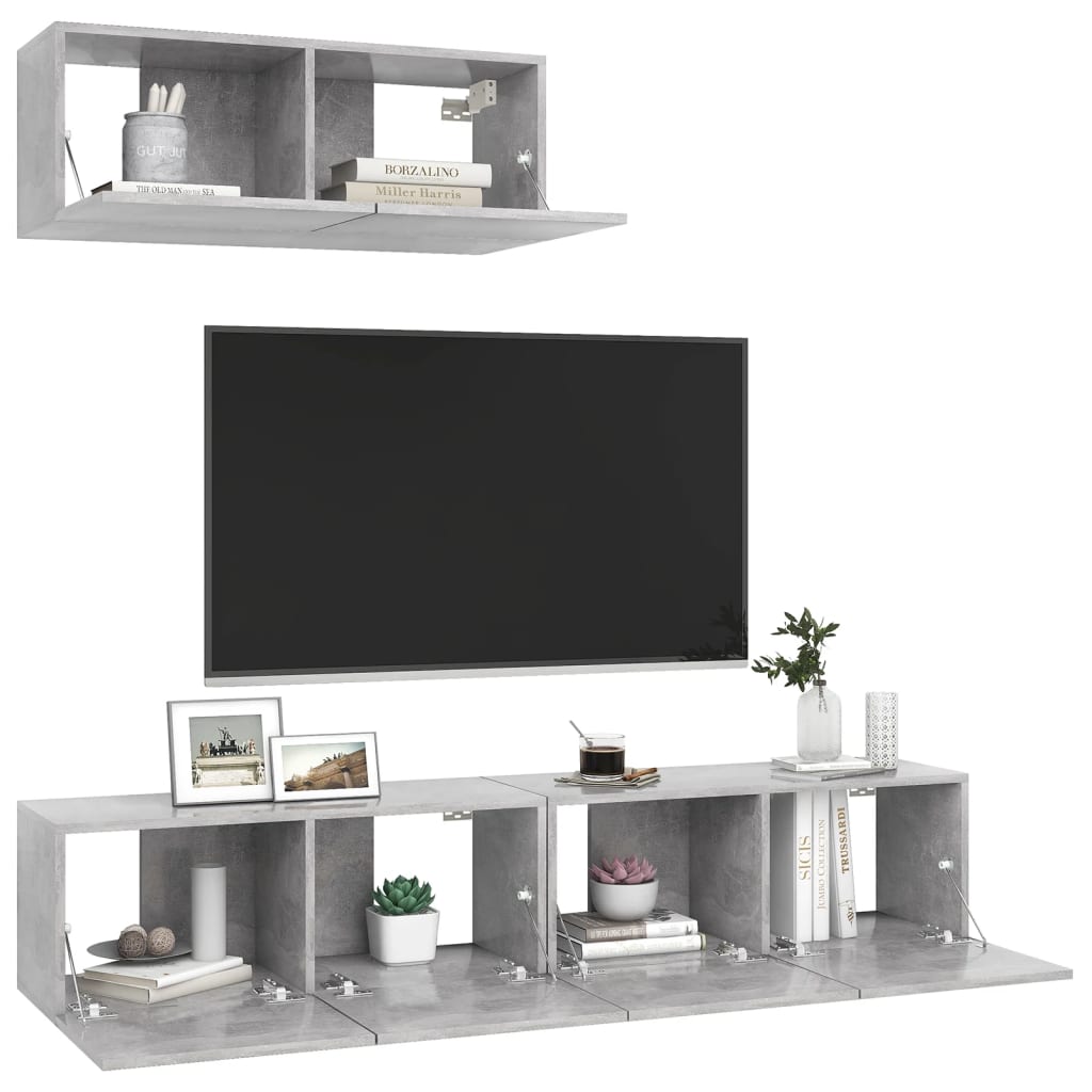 3079121 vidaXL 3 Piece TV Cabinet Set Concrete Grey Engineered Wood (801476x3)