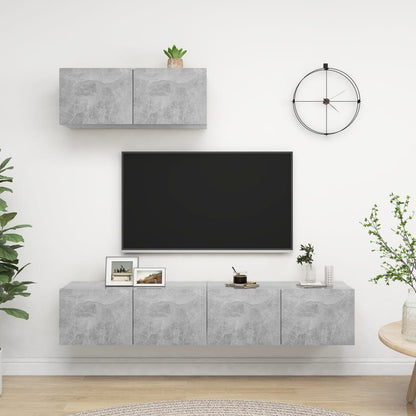 3079121 vidaXL 3 Piece TV Cabinet Set Concrete Grey Engineered Wood (801476x3)