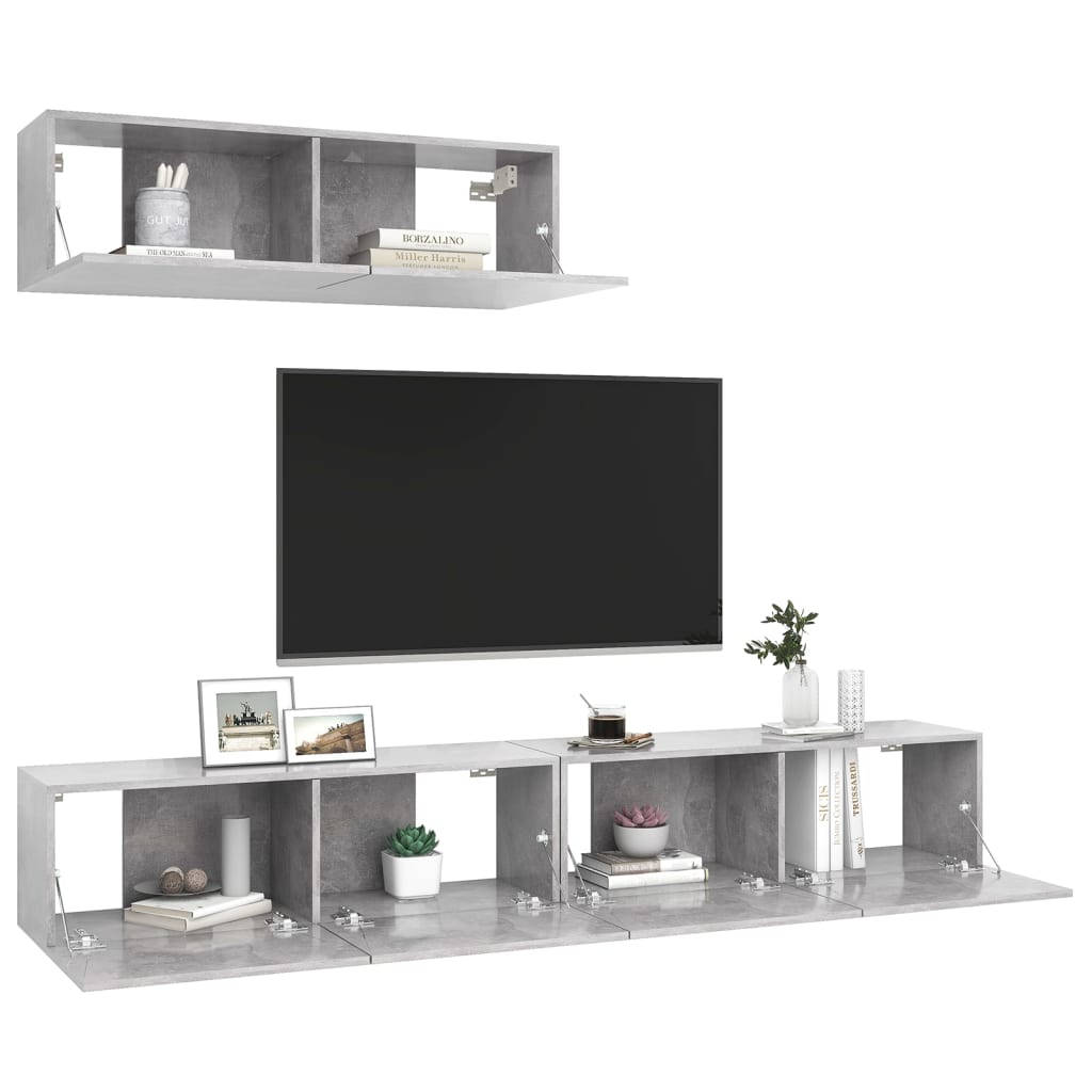 3079123 vidaXL 3 Piece TV Cabinet Set Concrete Grey Engineered Wood (801485+801485x2)