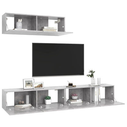 3079123 vidaXL 3 Piece TV Cabinet Set Concrete Grey Engineered Wood (801485+801485x2)