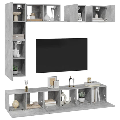 vidaXL 8 Piece TV Cabinet Set Concrete Grey Engineered Wood