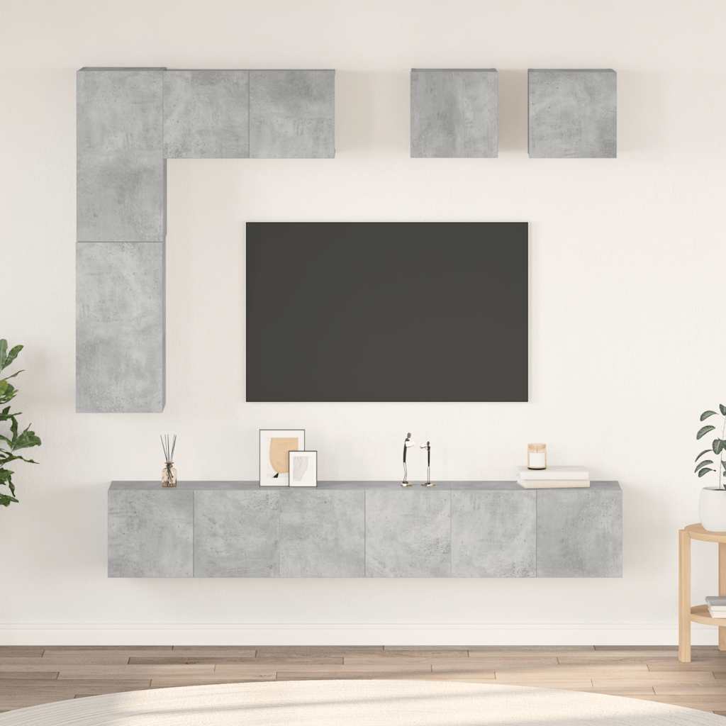 vidaXL 8 Piece TV Cabinet Set Concrete Grey Engineered Wood