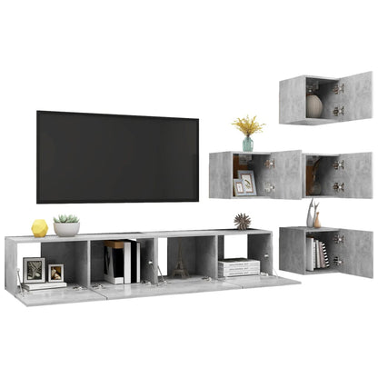 vidaXL 6 Piece TV Cabinet Set Concrete Grey Engineered Wood