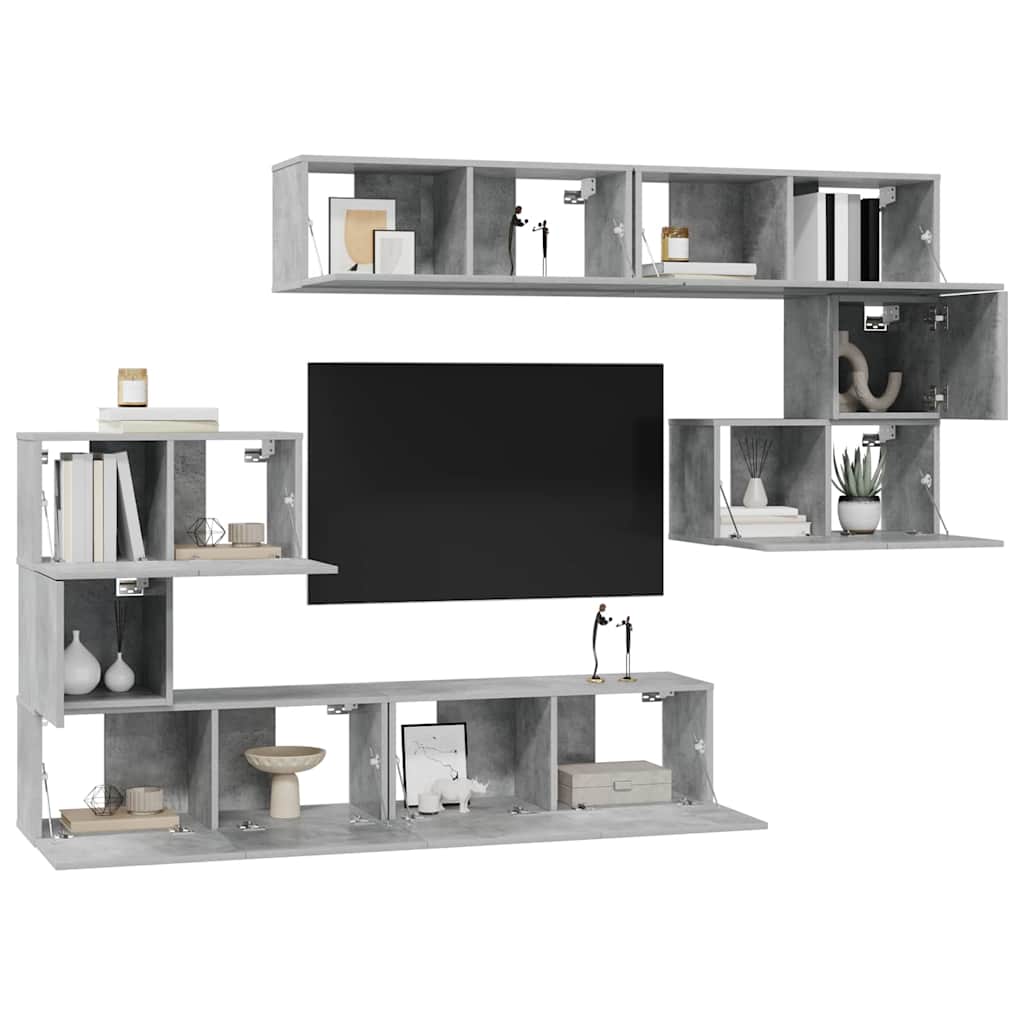 vidaXL 8 Piece TV Cabinet Set Concrete Grey Engineered Wood