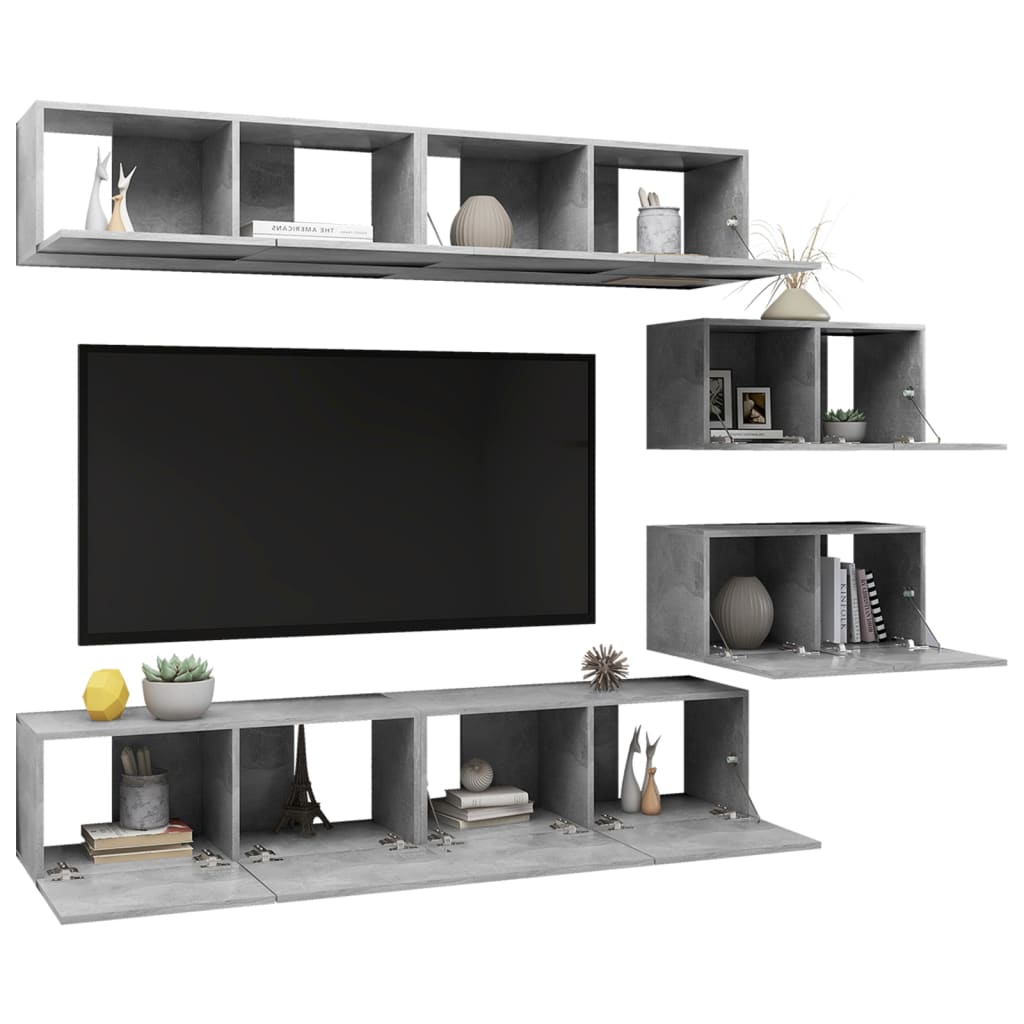 vidaXL 6 Piece TV Cabinet Set Concrete Grey Engineered Wood