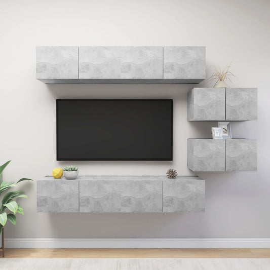 vidaXL 6 Piece TV Cabinet Set Concrete Grey Engineered Wood
