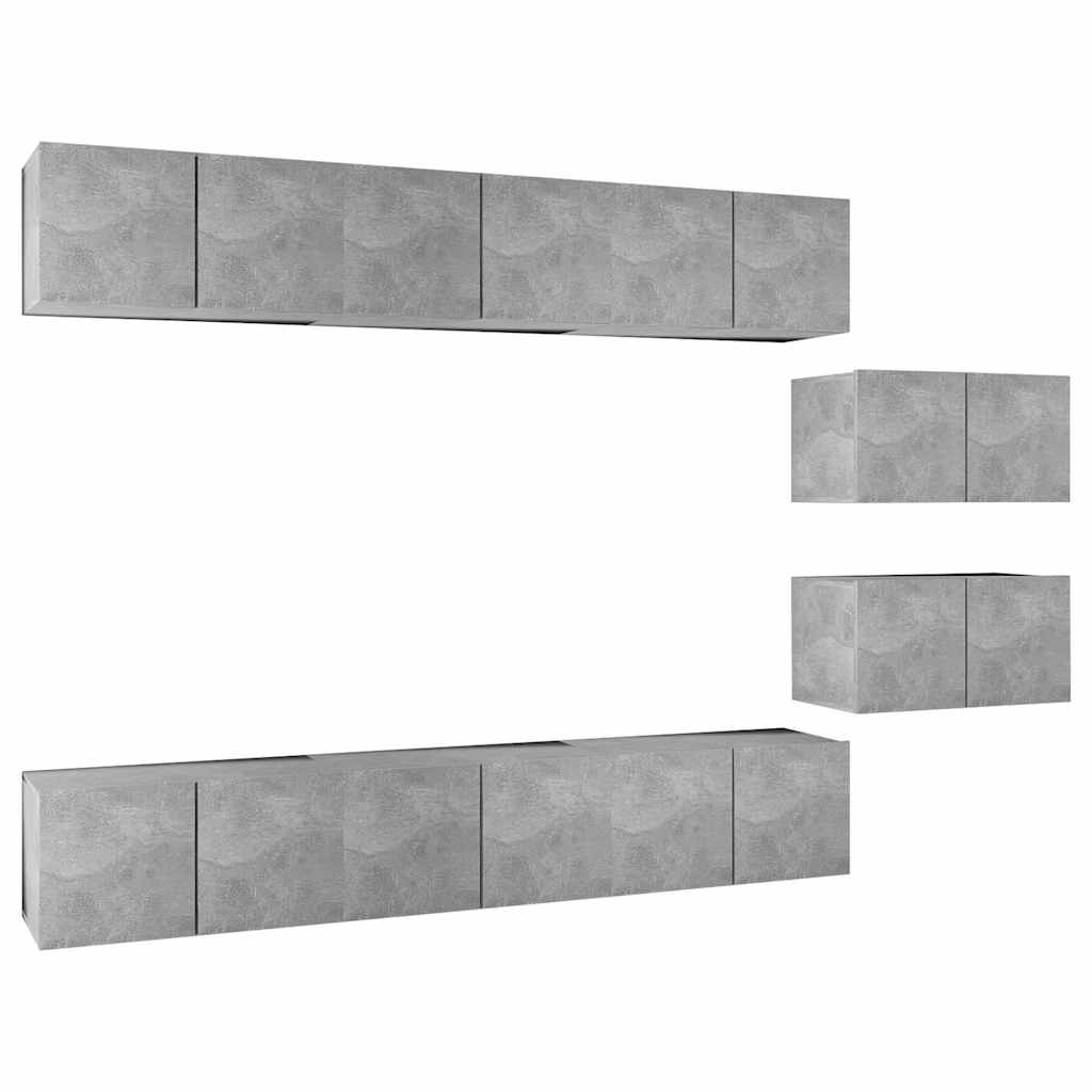 vidaXL 8 Piece Wall-mounted TV Cabinet Set Concrete Grey Engineered Wood