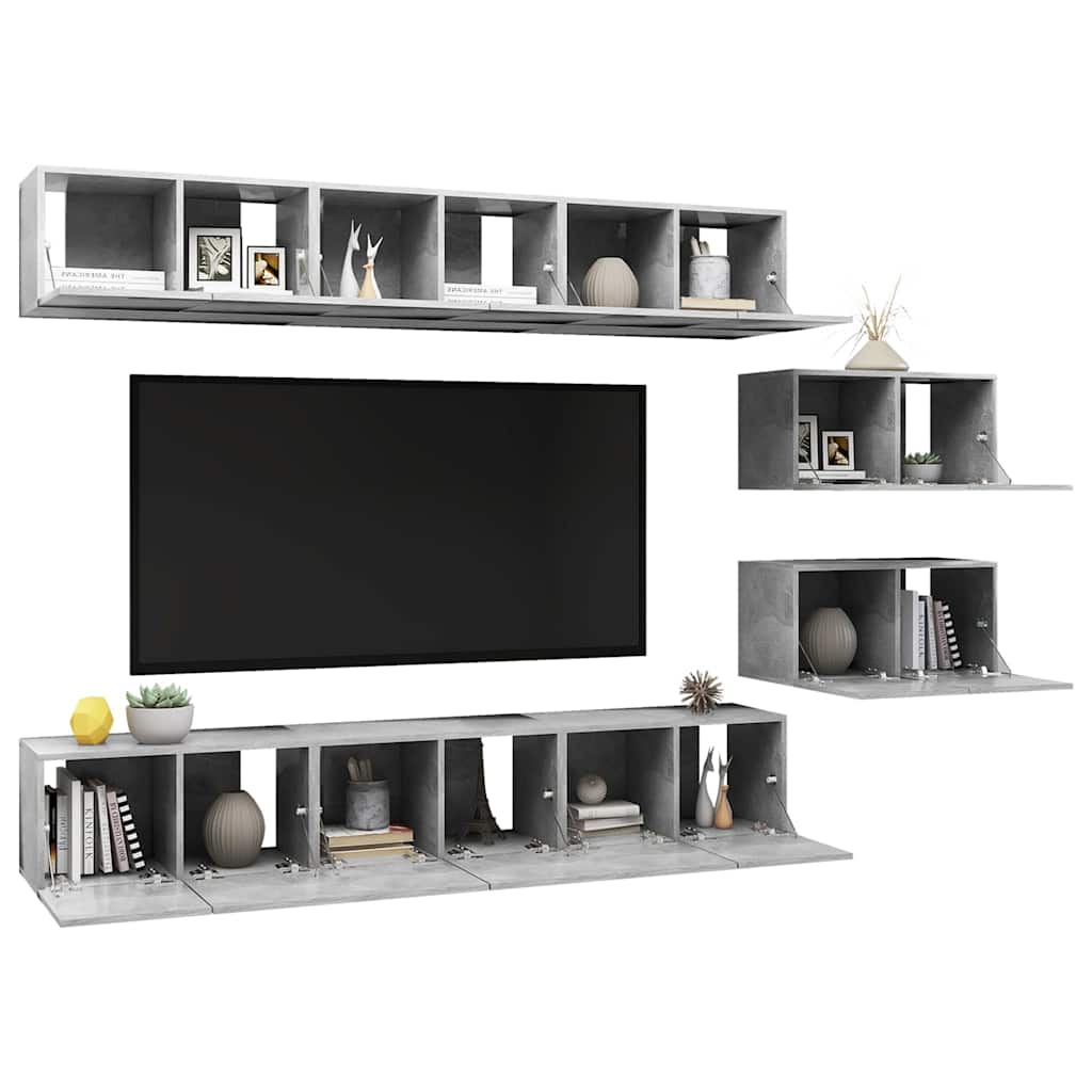 vidaXL 8 Piece Wall-mounted TV Cabinet Set Concrete Grey Engineered Wood
