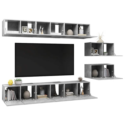 vidaXL 8 Piece Wall-mounted TV Cabinet Set Concrete Grey Engineered Wood