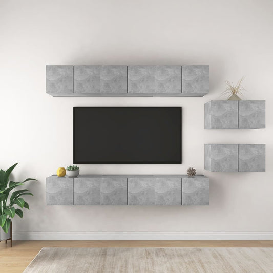 3079147 vidaXL 8 Piece Wall-mounted TV Cabinet Set Concrete Grey Engineered Wood (2x804522+804521)