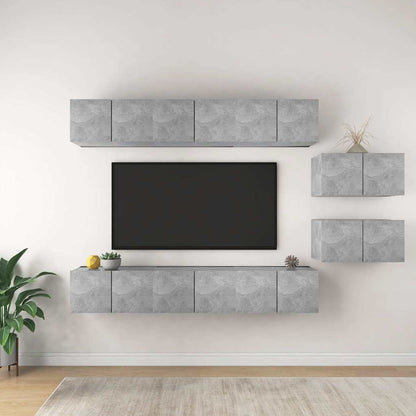 vidaXL 8 Piece Wall-mounted TV Cabinet Set Concrete Grey Engineered Wood