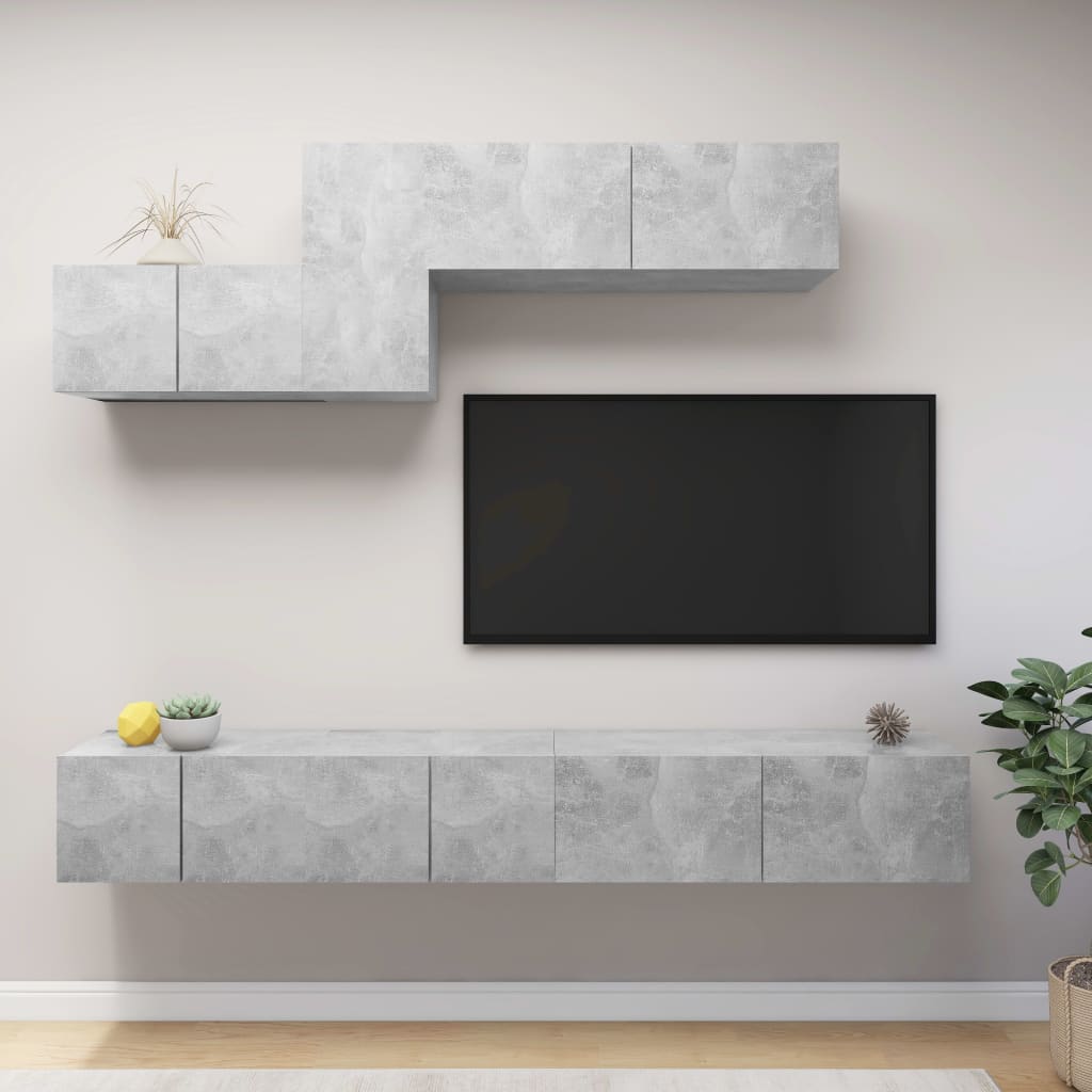 vidaXL 6 Piece TV Cabinet Set Concrete Grey Engineered Wood