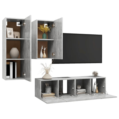 vidaXL 4 Piece TV Cabinet Set Concrete Grey Engineered Wood