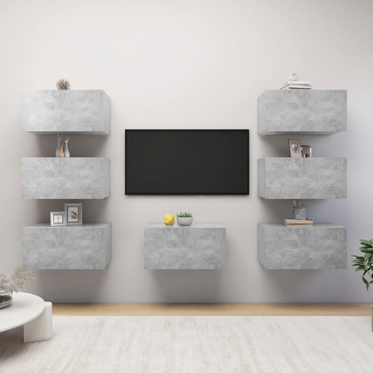 3079163 vidaXL 7 Piece TV Cabinet Set Concrete Grey 30,5x30x60 cm Engineered Wood (3x803335+803334)