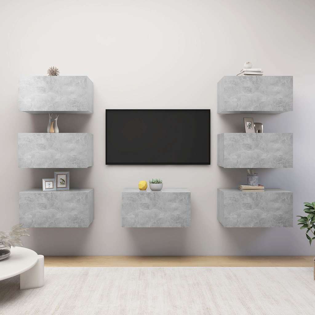 vidaXL 7 Piece TV Cabinet Set Concrete Grey 30,5x30x60 cm Engineered Wood
