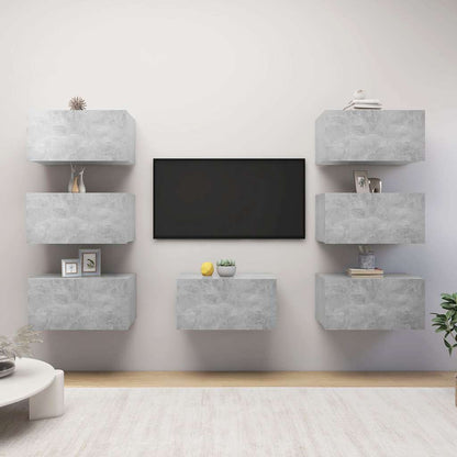 vidaXL 7 Piece TV Cabinet Set Concrete Grey 30,5x30x60 cm Engineered Wood