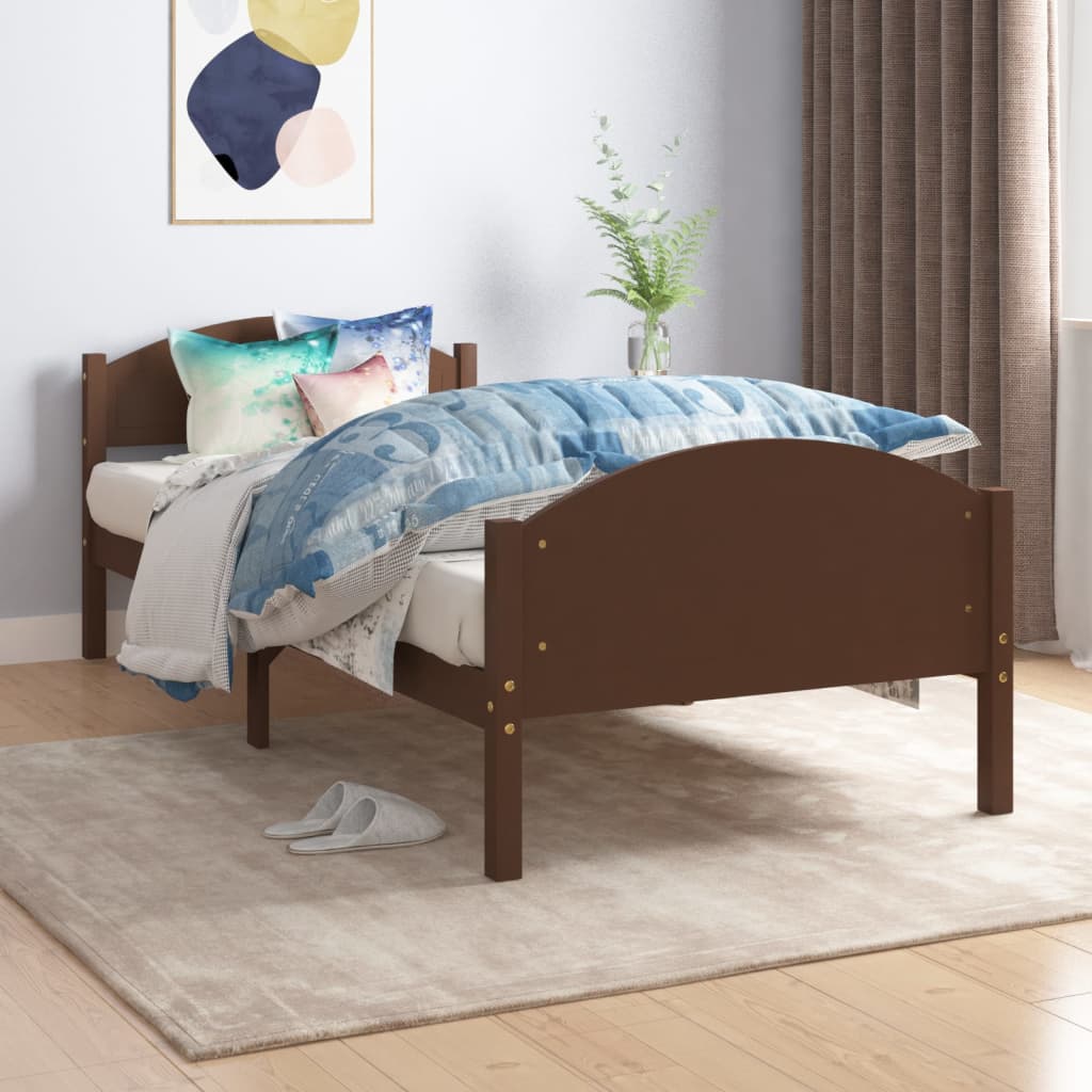 vidaXL Bed Frame | Dark Brown | Solid pine wood, plywood | Single |  Simplistic