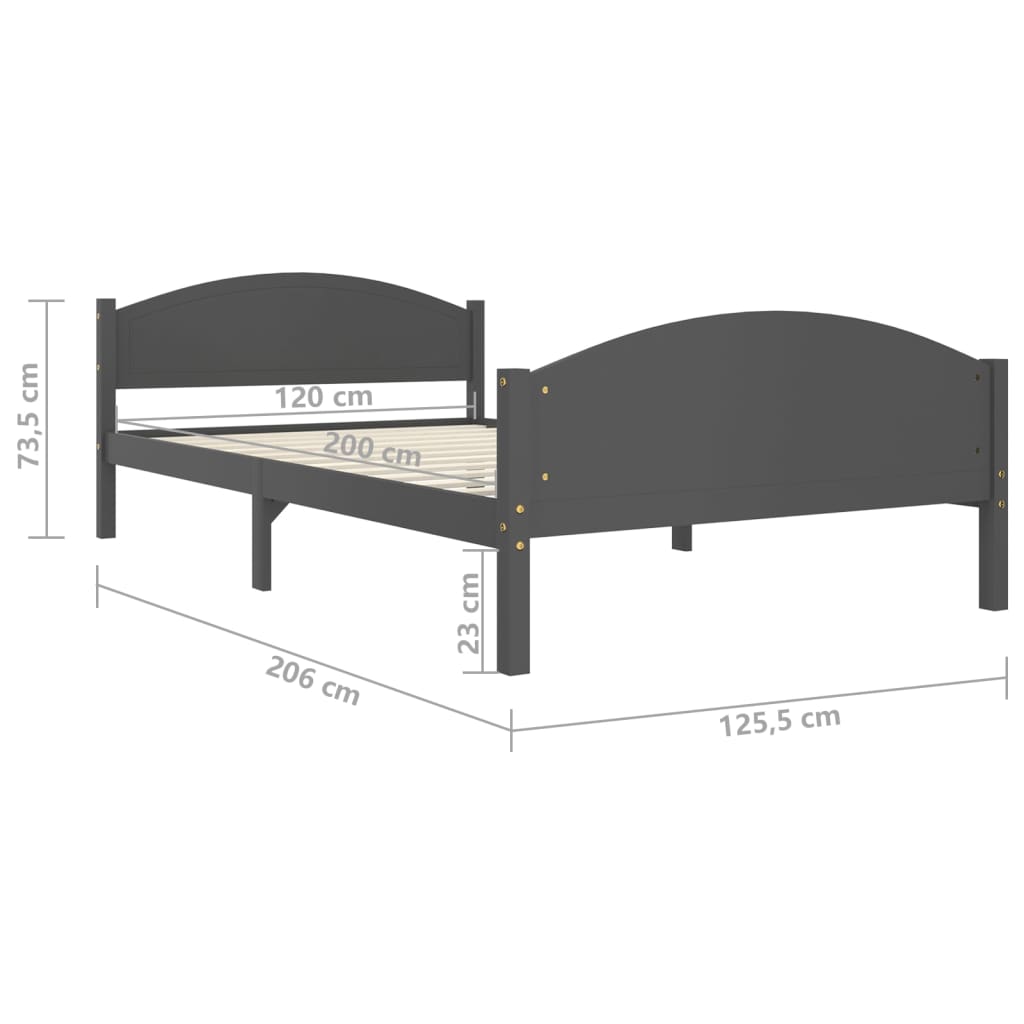 vidaXL Bed Frame | Dark grey | Solid pine wood, plywood | 120x200 cm