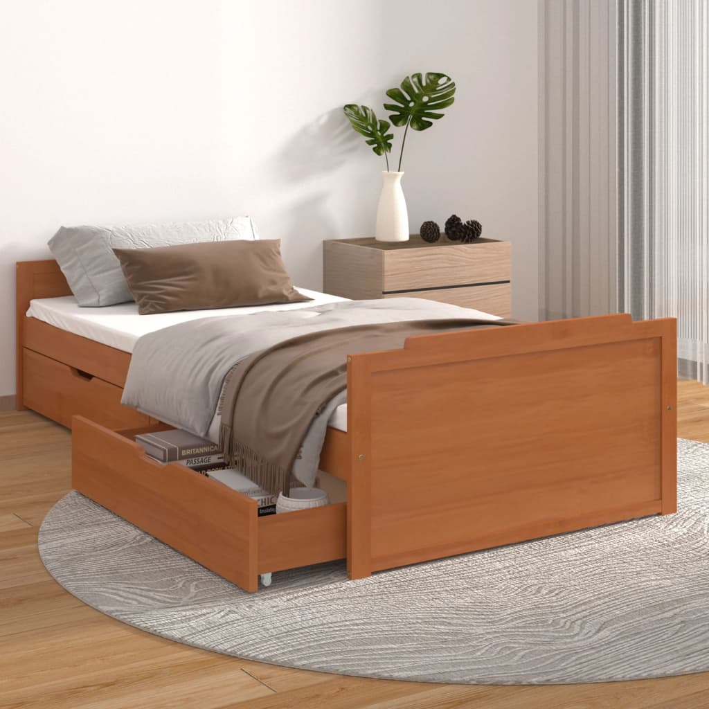 vidaXL Bed Frame | Honey brown | Solid pine wood | Single | Bed Frame
